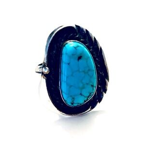NAVAJO Sterling Silver Turquoise Ring, size 4.5